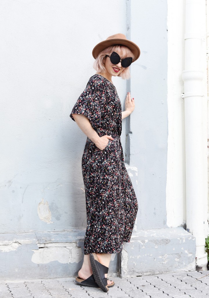 Damen Jumpsuit Baumwolle Künstlerisch Floral mit Seitentaschen