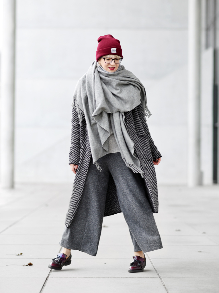 Art Grey Oversized Plaid Woolen Coats And Skirts Two Pieces Set Spring