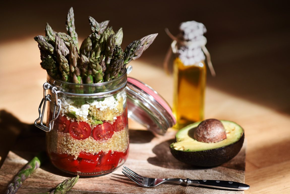 quinoa, salad, salat, im, glas, vegan, veggie, vegetarisch, rezept
